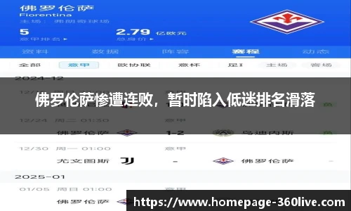 佛罗伦萨惨遭连败，暂时陷入低迷排名滑落